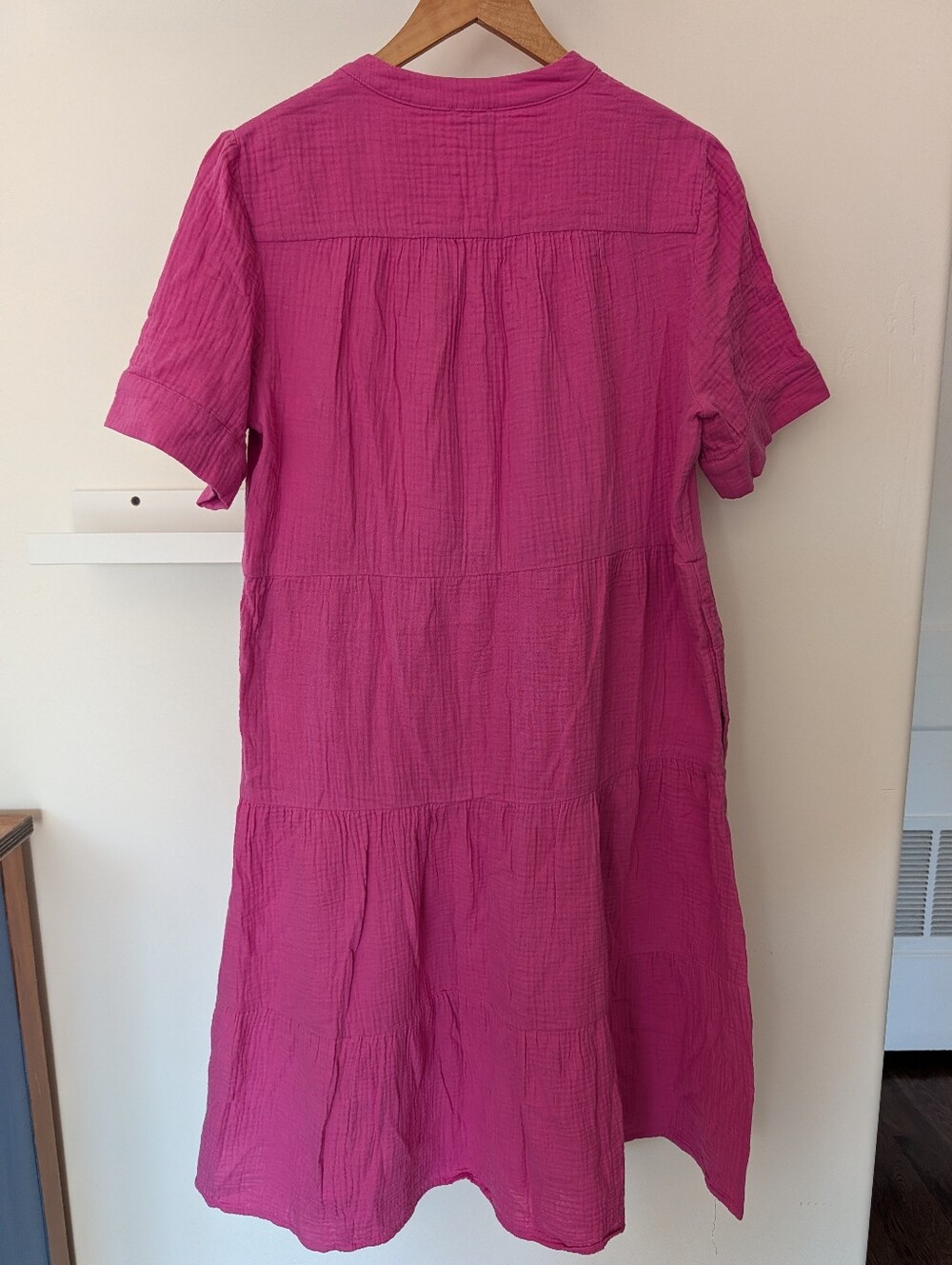 Chico's Cotton Gauze Tiered Midi Dress Short Sleeve Women's L/2 12-14 Pink - Picture 5 of 5